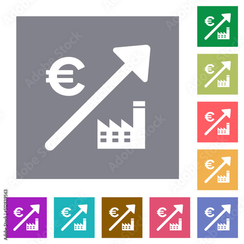 Rising power plant european Euro prices square flat icons