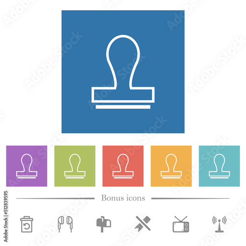 Stamp outline flat white icons in square backgrounds