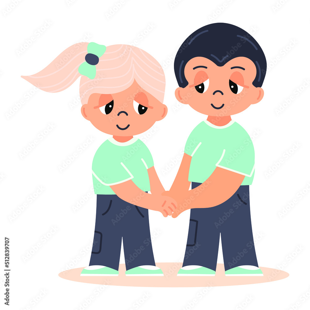 Illustration of a cute couple. Happy young couple. Girl and guy holding hands. Vector illustration isolated on white background in cartoon style