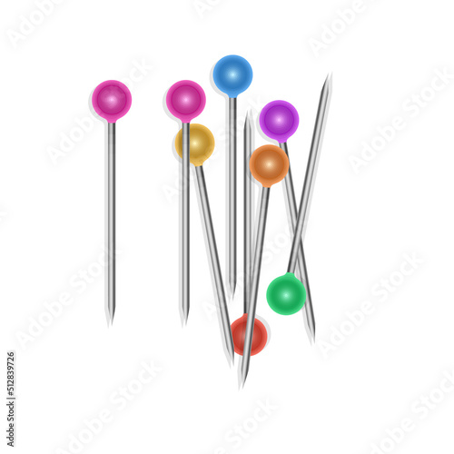 Set of push pins in different colors. Vector illustration.