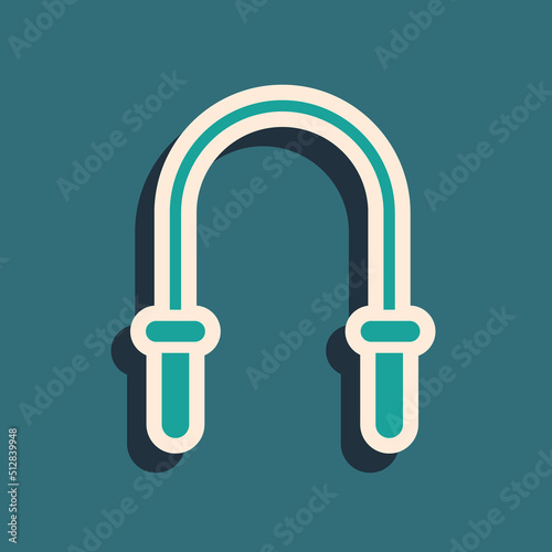 Green Jump rope icon isolated on green background. Skipping rope. Sport equipment. Long shadow style. Vector