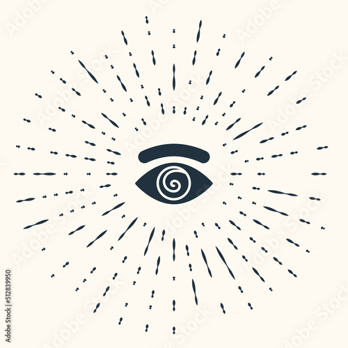 Grey Hypnosis icon isolated on beige background. Human eye with spiral hypnotic iris. Abstract circle random dots. Vector