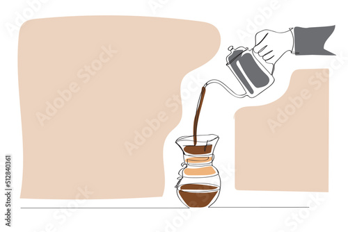 Continuous one line dripper of coffee. Hand drawing art brewing coffee theme. Vector illustration