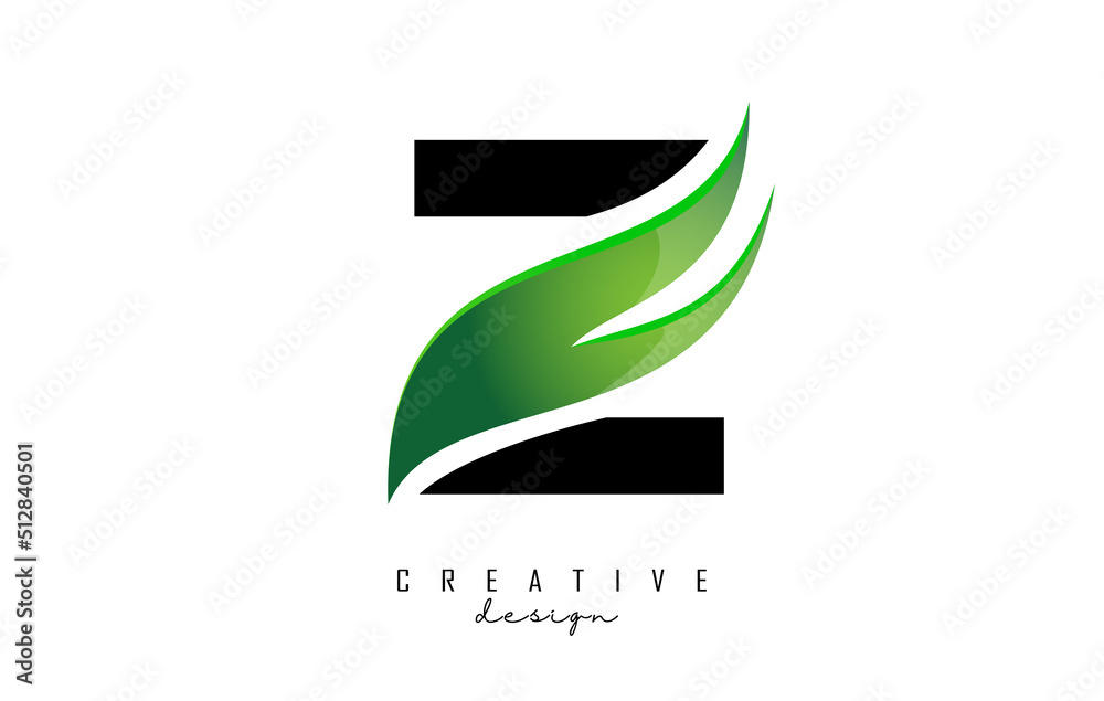 Vector illustration of abstract letter Z with leaf, eco, natural design. Letter Z logo with creative cut and shape.