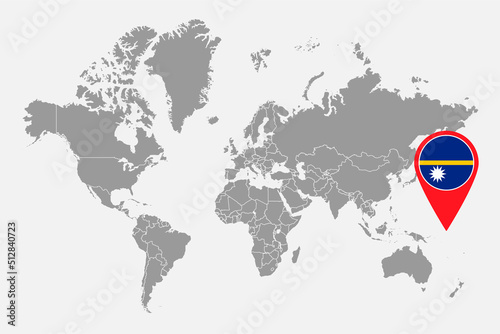 Pin map with Nauru flag on world map. Vector illustration.