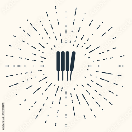 Grey Aroma sticks, incense, aromas icon isolated on beige background. Abstract circle random dots. Vector