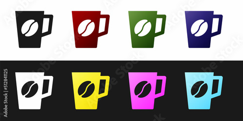 Fotografiet Set Coffee cup icon isolated on black and white background