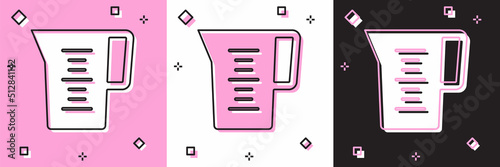 Set Jug glass with water icon isolated on pink and white, black background. Kettle for water. Glass decanter with drinking water. Vector