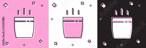 Set Coffee cup icon isolated on pink and white, black background. Tea cup. Hot drink coffee. Vector