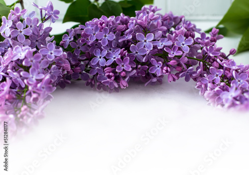 Lilac frame with space for text. Floral frame on a white background.