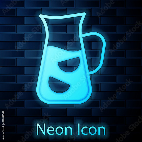 Glowing neon Sangria icon isolated on brick wall background. Traditional spanish drink. Vector