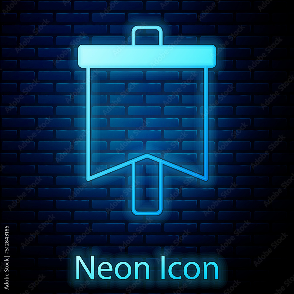 Glowing neon Flag icon isolated on brick wall background. Victory, winning and conquer adversity concept. Vector Glowing neon Flag icon isolated on brick wall background. Victory, winning and conquer adversity concept. Vector