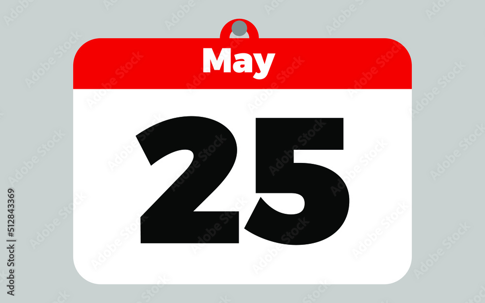 May, 25. White and red calendar