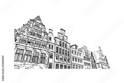 Building view with landmark of Munster is the 
city in Germany. Hand drawn sketch illustration in vector.