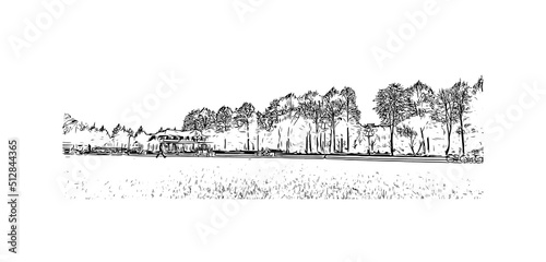 Building view with landmark of Munster is the 
city in Germany. Hand drawn sketch illustration in vector.