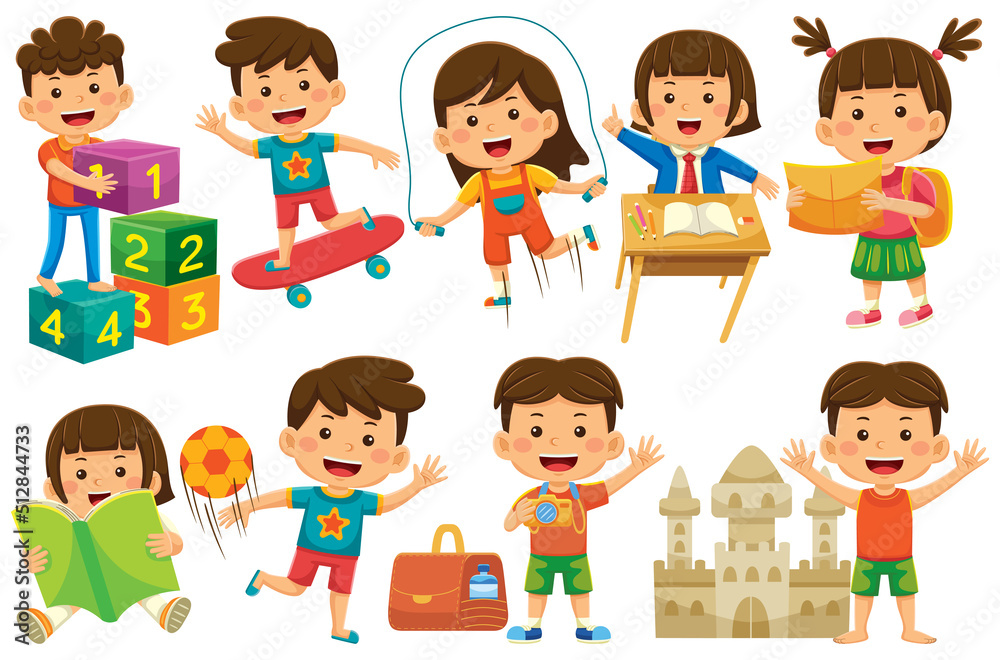 Children Activity Vector Clip Art in Flat Design Style Children Activity Vector Clip Art in Flat Design Style