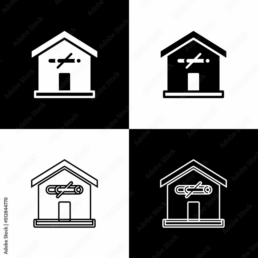 Set No smoking at home icon isolated on black and white background. Area no smoking house. Vector