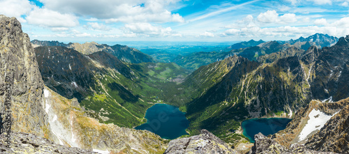 Panoramic view from Mięguszowiecki Summits to the Morskie Oko Lake in Tatra Mountains, Poland. © Piotr Wojtkowski