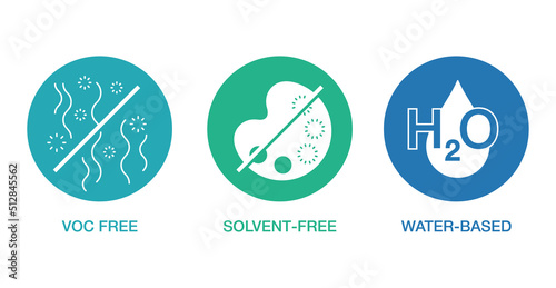VOC, Solvent free, Water-based - icons set