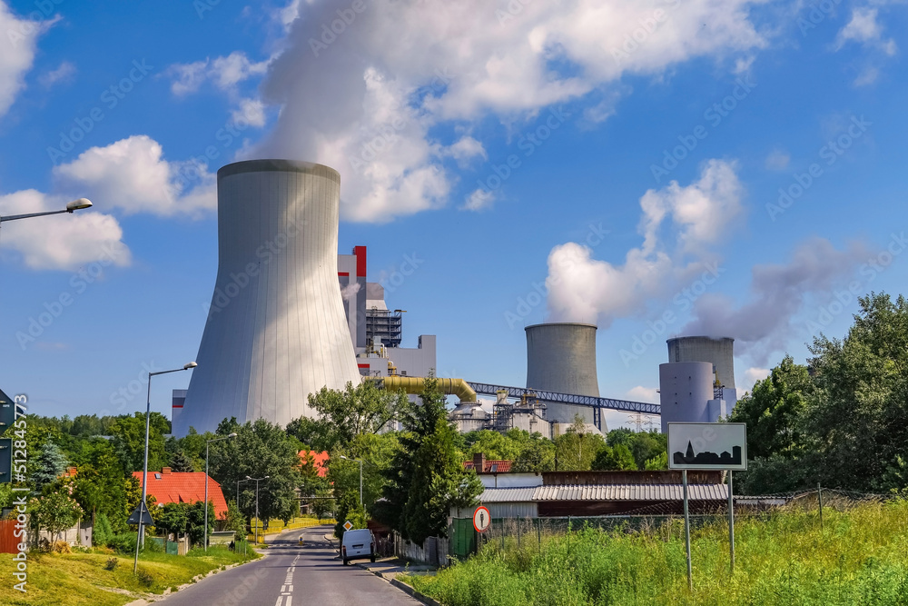 Giant conventional power plant combusting coal, modern facility