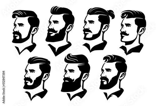 Print op canvas Set vector faces bearded men