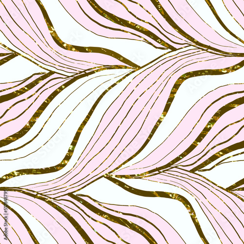 Texture of blue and white marble. Symmetrical seamless pattern with golden pattern.