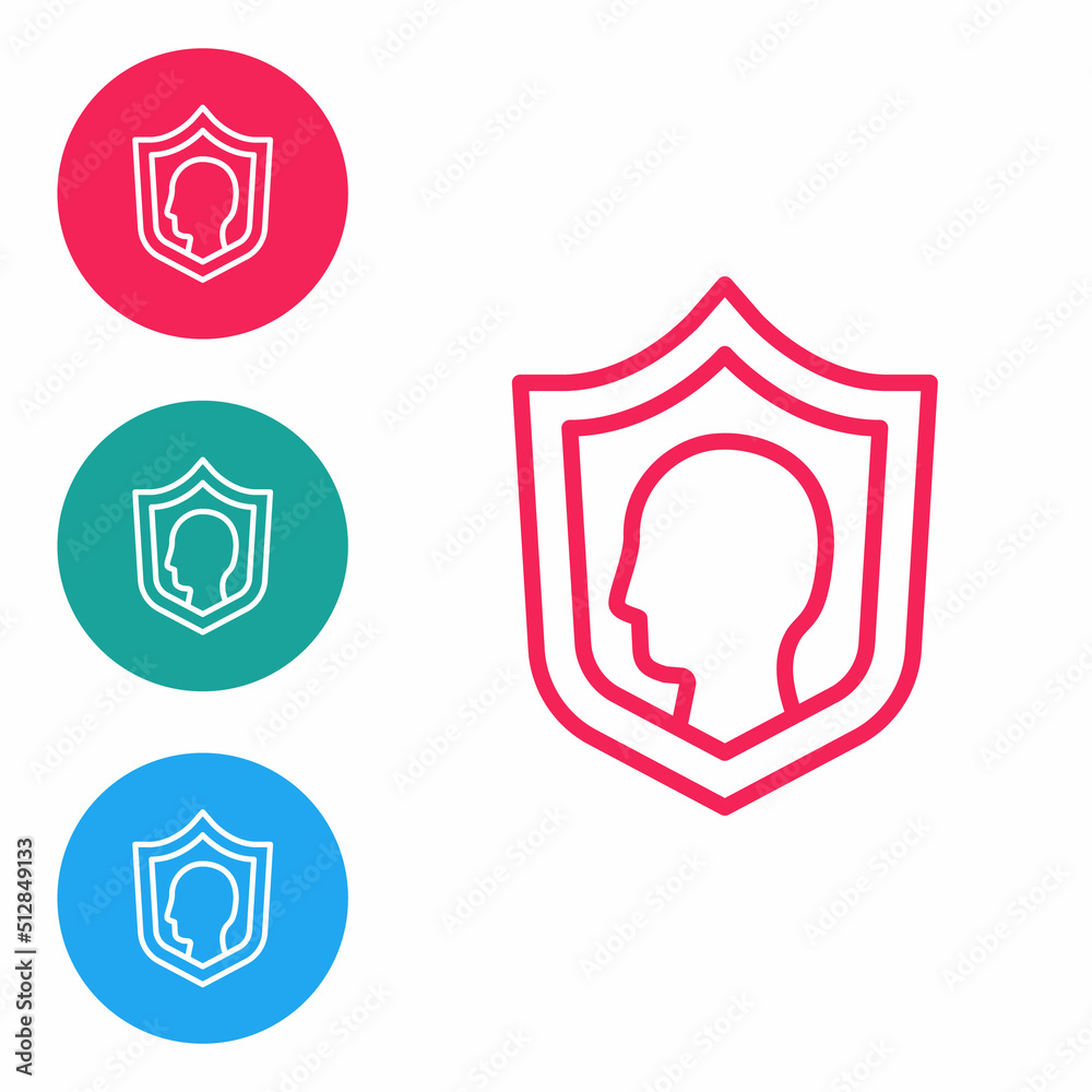 Red line Life insurance with shield icon isolated on white background. Security, safety, protection, protect concept. Set icons in circle buttons. Vector. Red line Life insurance with shield icon isolated on white background. Security, safety, protection, protect concept. Set icons in circle buttons. Vector.