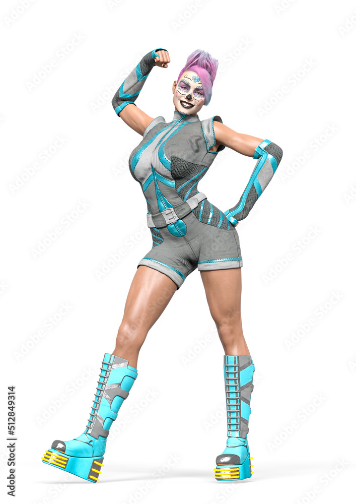 cyberpunk la muerte girl on white background cyberpunk la muerte girl on white background