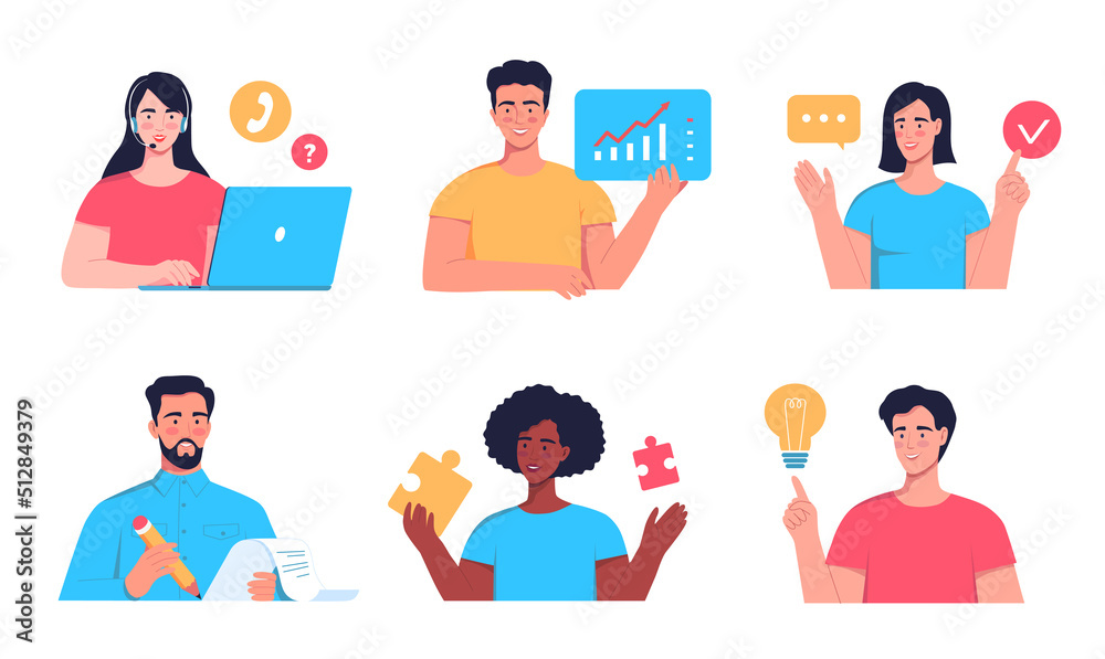 Young business people work together. Modern characters people design illustration