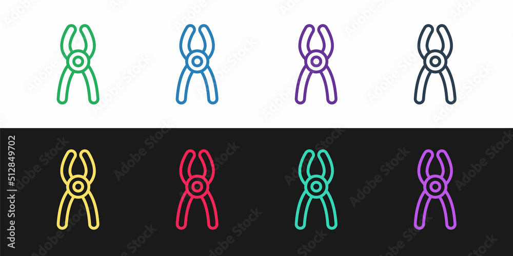 Set line Dental pliers icon isolated on black and white background. Dental equipment. Vector Set line Dental pliers icon isolated on black and white background. Dental equipment. Vector