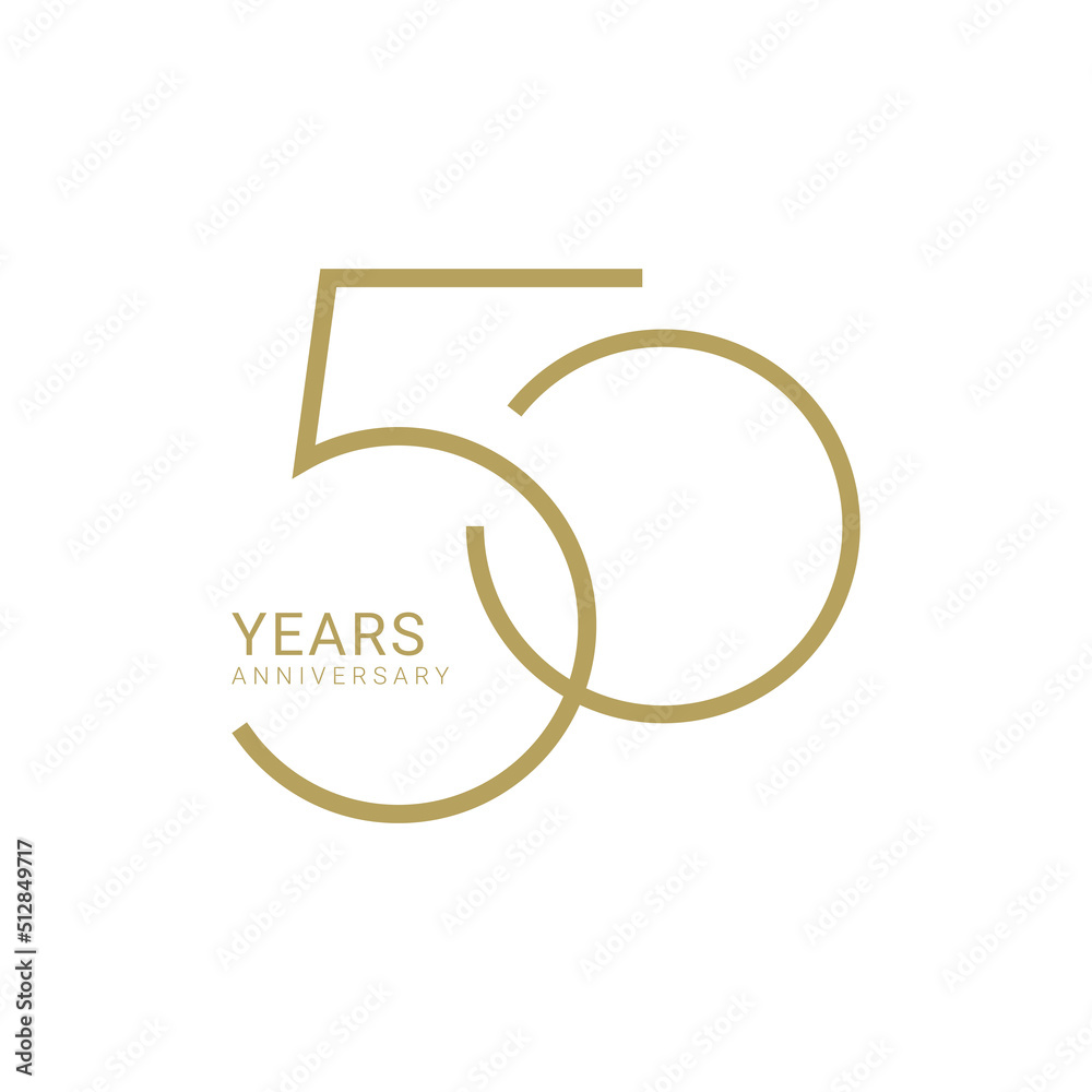 50 Year Anniversary Logo, Golden Color, Vector Template Design element for birthday, invitation, wedding, jubilee and greeting card illustration. - obrazy, fototapety, plakaty 