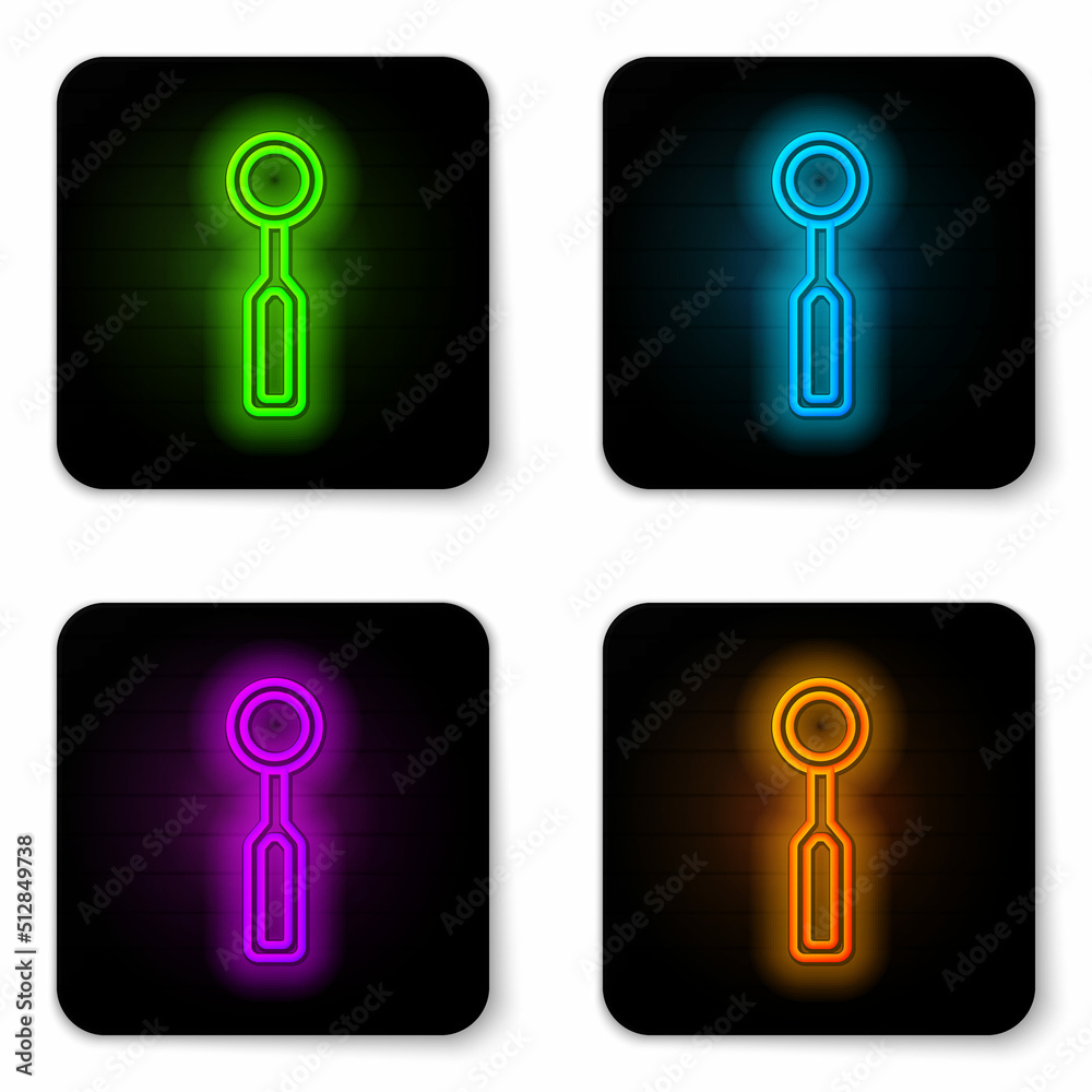 Glowing neon line Dental inspection mirror icon isolated on white background. Tool dental checkup. Black square button. Vector Glowing neon line Dental inspection mirror icon isolated on white background. Tool dental checkup. Black square button. Vector