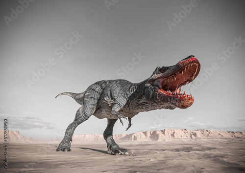 Print op canvas tyrannosaurus is angry on sunset desert cool view