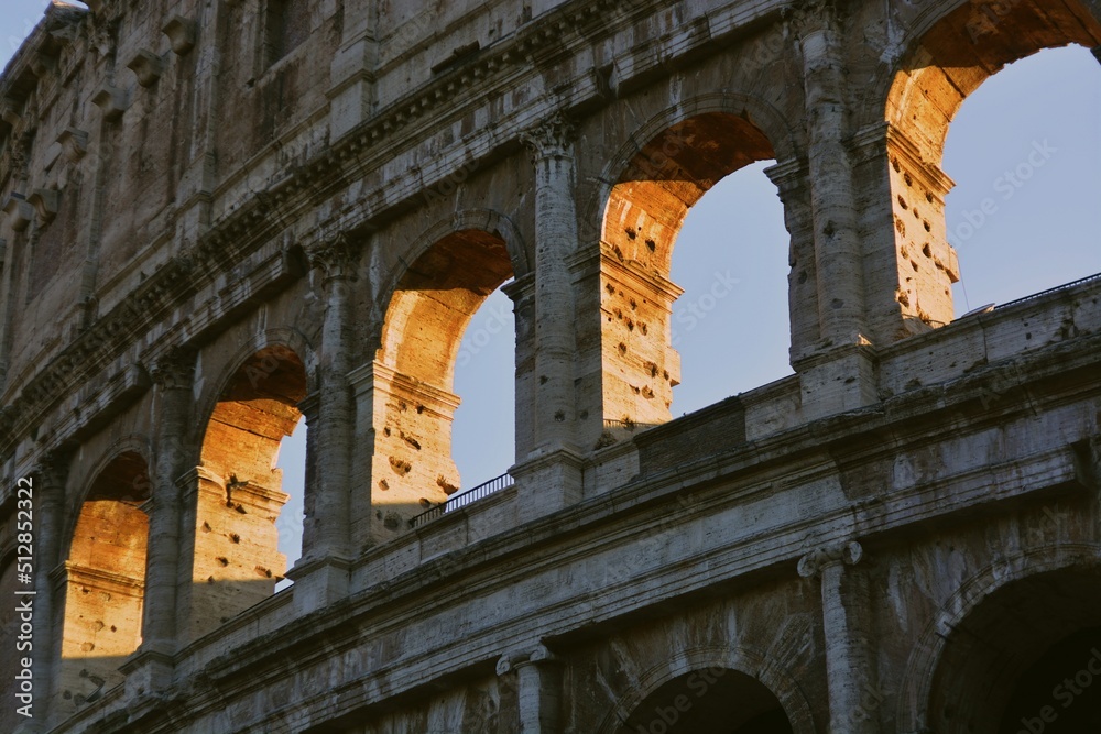 Closeup low angle shot of the roman colosseum architecture