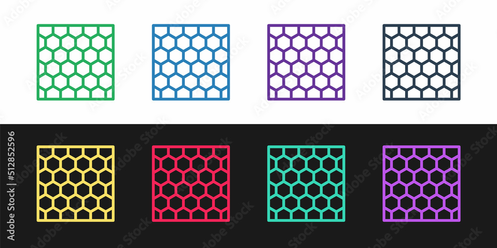 Set line Honeycomb icon isolated on black and white background. Honey cells symbol. Sweet natural food. Vector Set line Honeycomb icon isolated on black and white background. Honey cells symbol. Sweet natural food. Vector