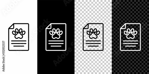 Set line Clipboard with medical clinical record pet icon isolated on black and white, transparent background. Health insurance form. Medical check marks report. Vector