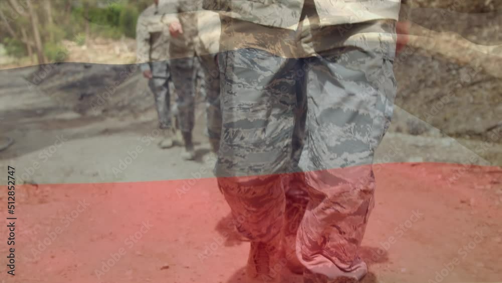 Animation of flag of russia over diverse male soldiers walking Animation of flag of russia over diverse male soldiers walking