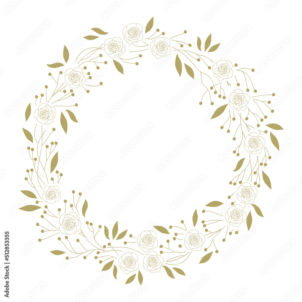 golden floral wreath, rose flowers