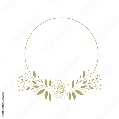golden floral wreath, rose flowers