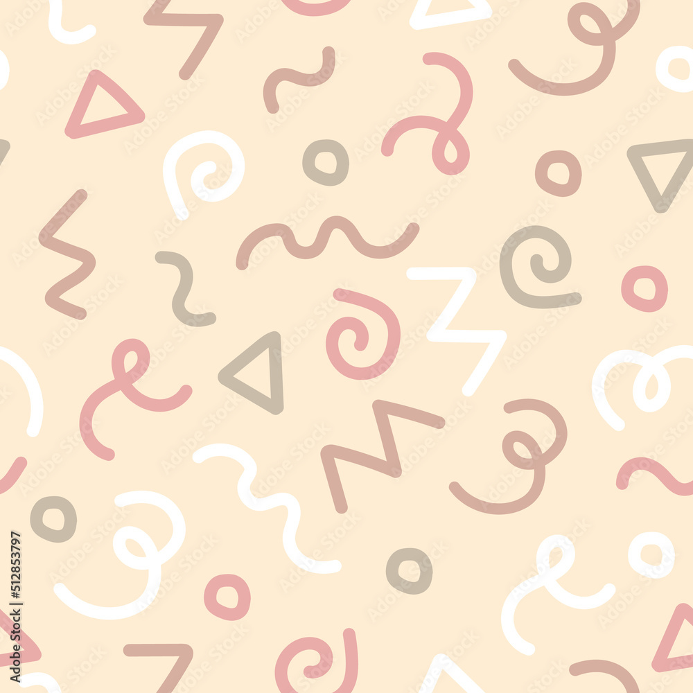 Trendy geometric elements in seamless pattern. Retro style texture, geometric elements in pastel colors. Modern abstract design poster, cover Trendy geometric elements in seamless pattern. Retro style texture, geometric elements in pastel colors. Modern abstract design poster, cover