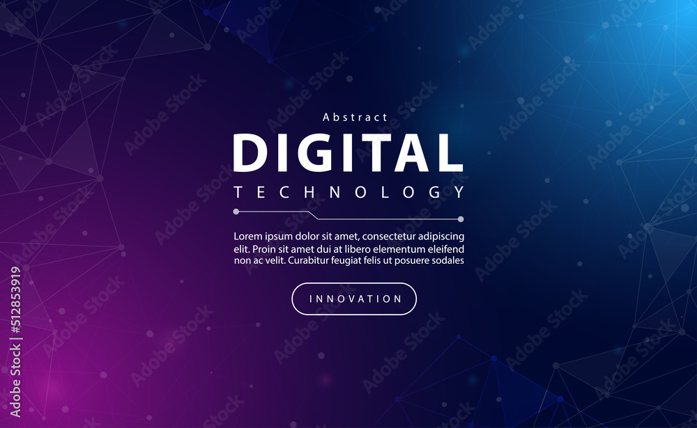 Digital technology banner pink blue background concept with technology line light effect, abstract tech, innovation future data, purple sky color, big data, lines dots connection, illustration vector