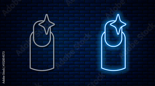 Glowing neon line Nail manicure icon isolated on brick wall background. Vector