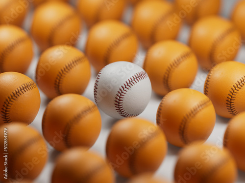White Orange Grid Baseball Stand Out Unique Leadership Individuality Close Up Macro Shot 3D Illustration Render 