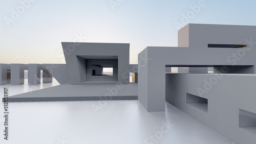 3d rendering architecture background concrete wall geometric shapes