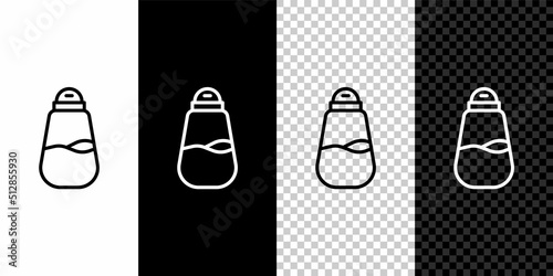 Set line Salt icon isolated on black and white, transparent background. Cooking spices. Vector