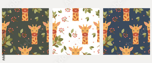 seamless giraffe character pattern collection - cute giraffe pattern, gift paper, notebook cover, planner, wallpaper. eps 10