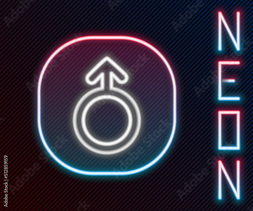 Glowing neon line Mars symbol icon isolated on black background. Astrology, numerology, horoscope, astronomy. Colorful outline concept. Vector