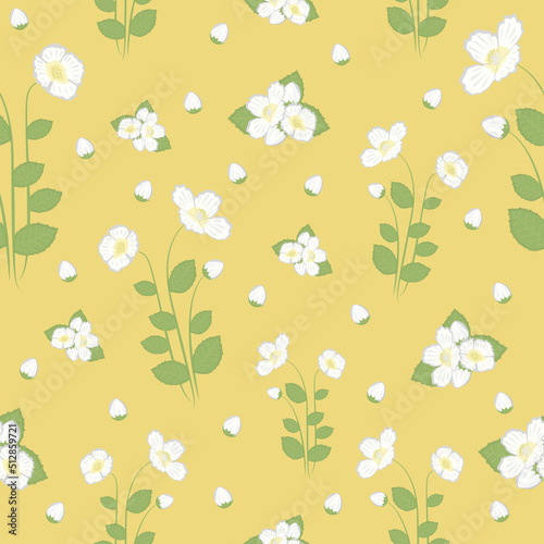 Jasmines with leaves, seamless pattern