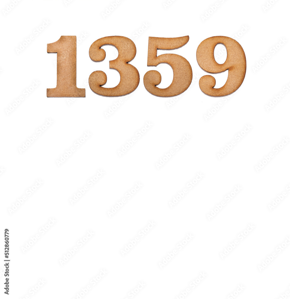 Number 1359 - Piece of wood isolated on white background Number 1359 - Piece of wood isolated on white background