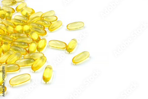 Close up of food supplement oil filled capsules suitable for: fish oil, omega 3, omega 6, omega 9